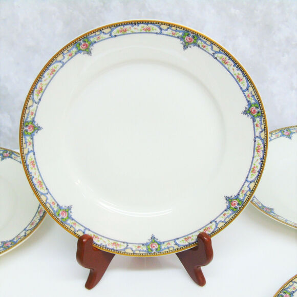 VTG Limoges France Set (6) TROY LUNCHEON PLATES 8.75" Dinnerware Blue Pink Rose - Picture 3 of 5